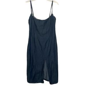 Vintage Fitted Denim Slip Dress 42 Midi Patrizia Pepe Firenze Y2k Front Slit M